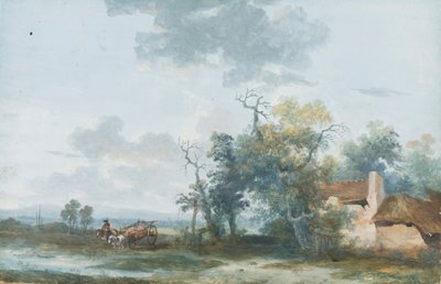 Landscape with a Cottage and a Man on a Horse and a Cart by Louis Gabriel Moreau